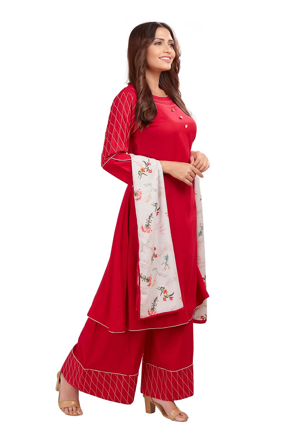 Palazzo Kurti Set With Printed Dupatta