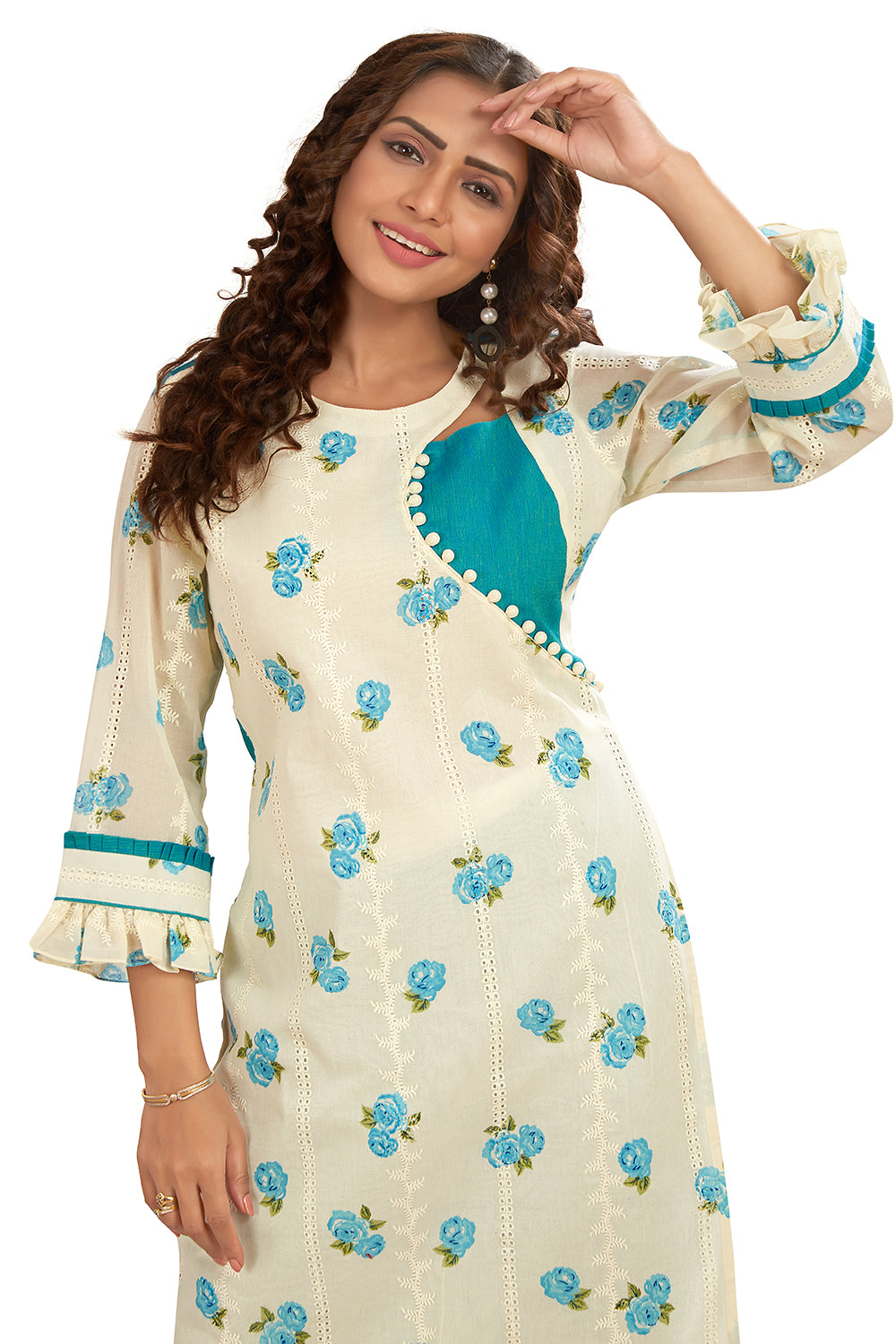 Asymmetric Floral Printed Kurti Set