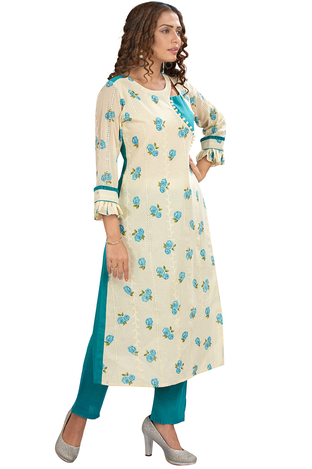 Asymmetric Floral Printed Kurti Set
