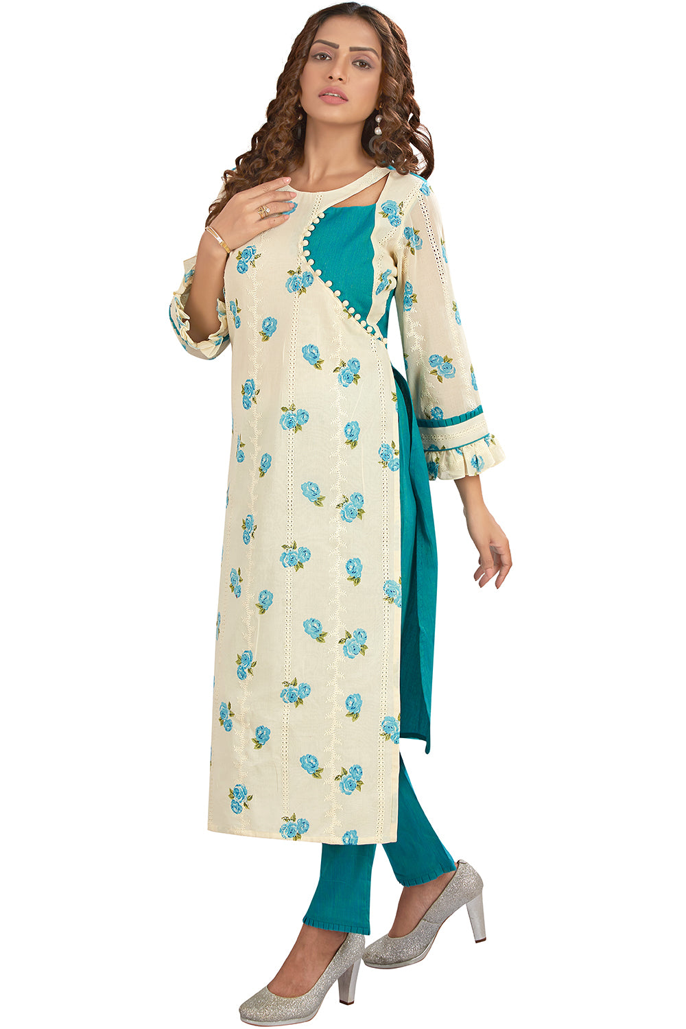 Asymmetric Floral Printed Kurti Set