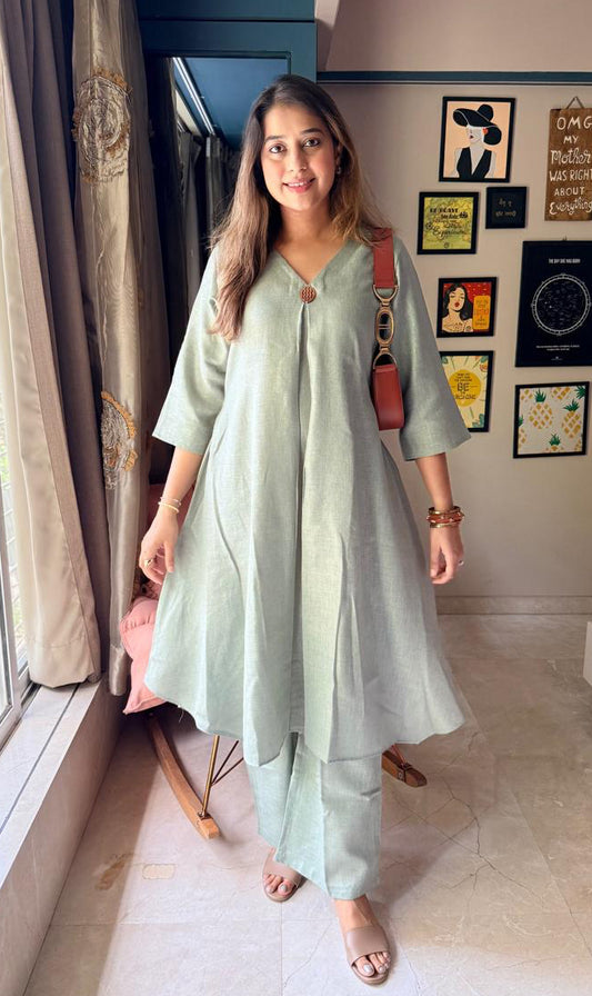 Sage Green Linen Kurti Set