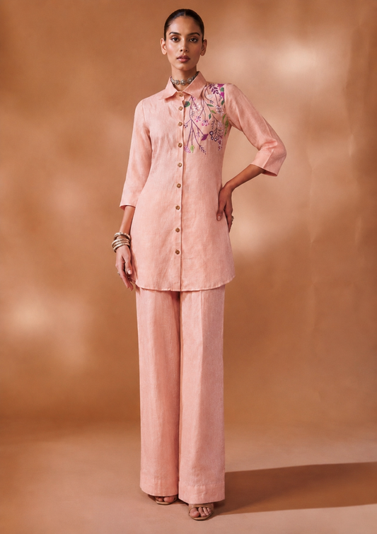 Blush Garden Embroidered Linen Co-ord Set