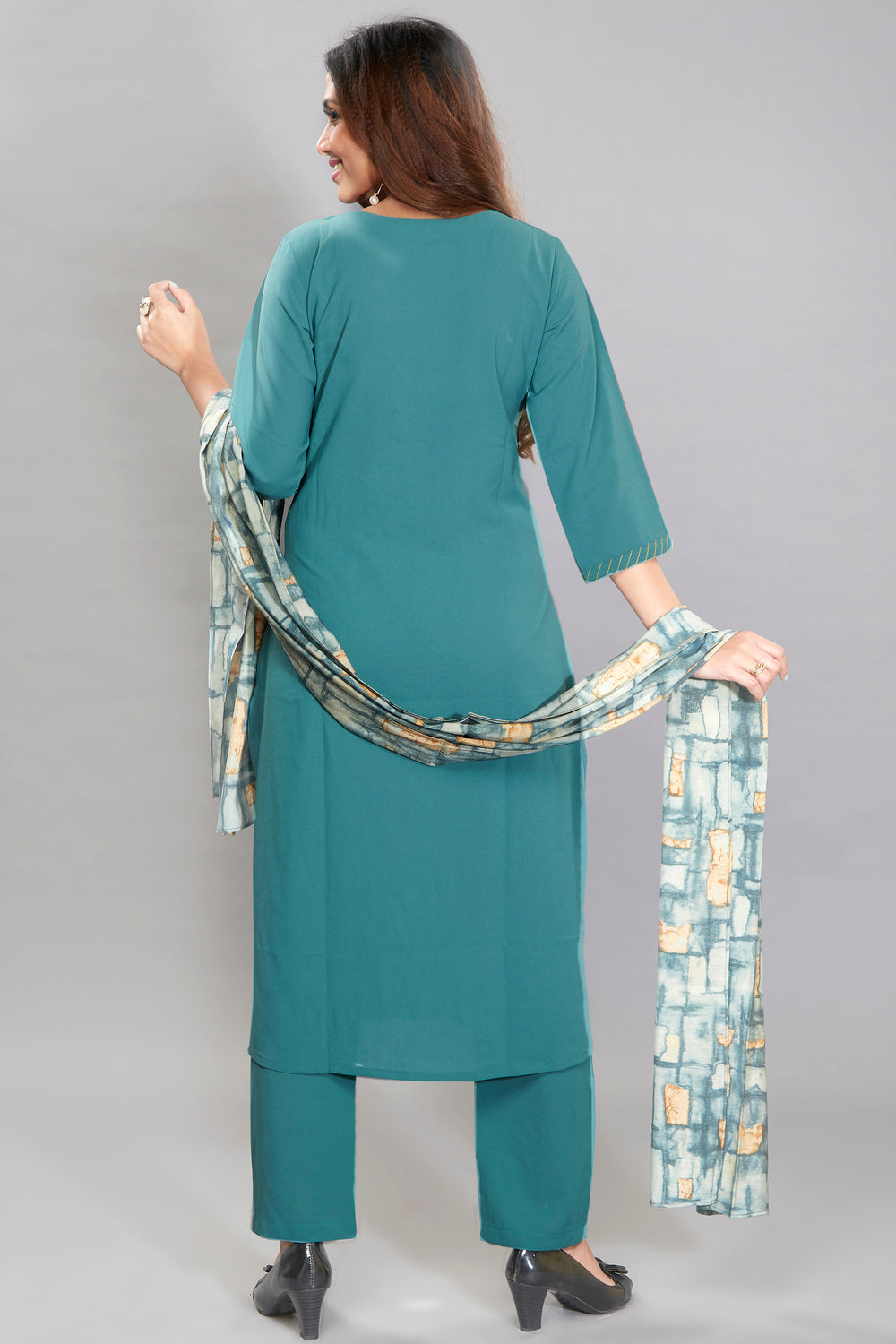 Embroidered Kurti Set With Printed Dupatta
