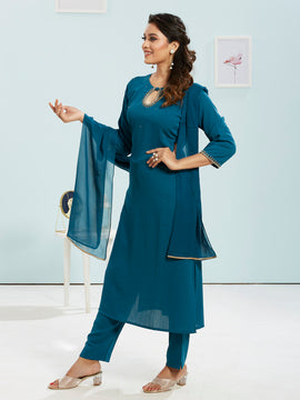 Embroidered Kurti Set With Dupatta