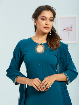 Embroidered Kurti Set With Dupatta