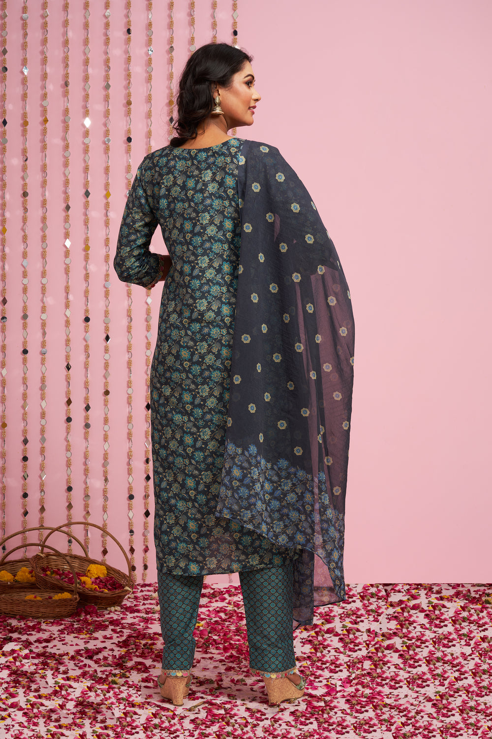 Foil Printed Kurti Set With Dupatta