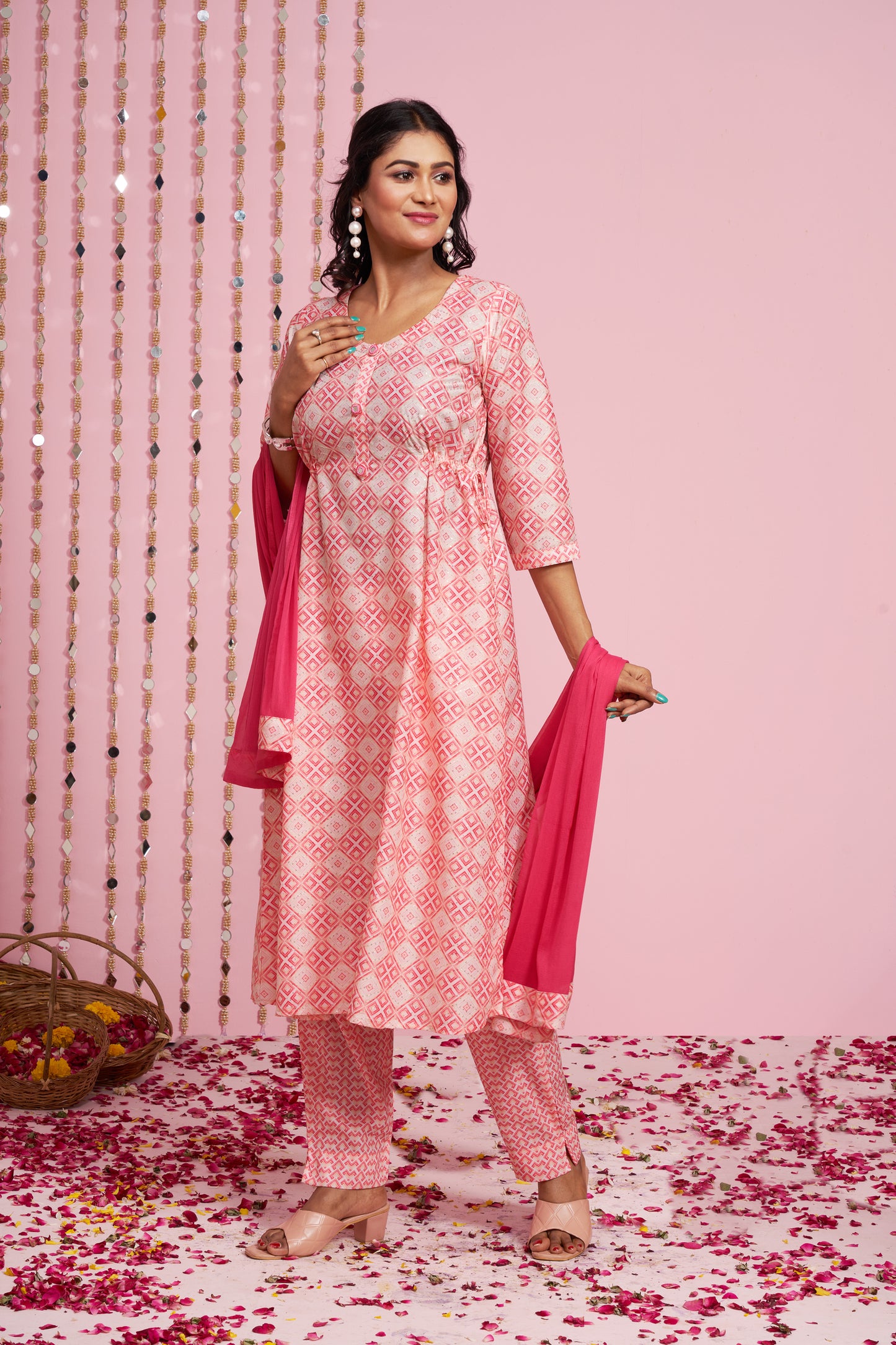 Sequence Weaved Printed Kurti Set With Dupatta
