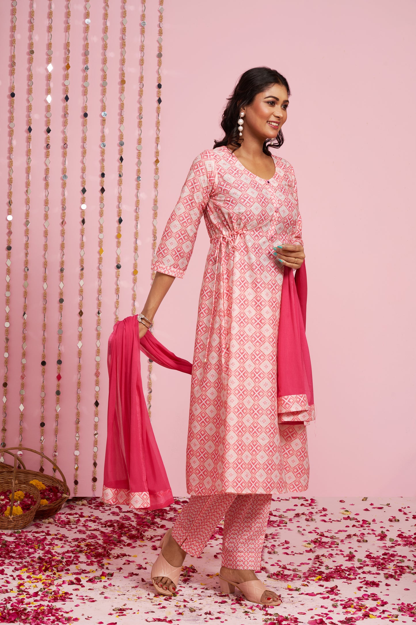Sequence Weaved Printed Kurti Set With Dupatta