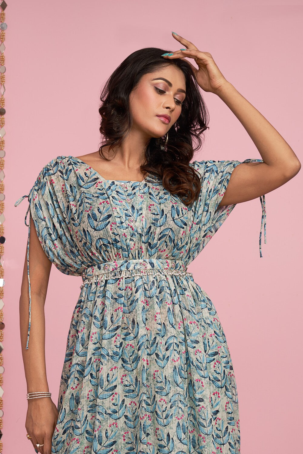Kaftan Sleeves Kurti Set With Fancy Belt I-6541