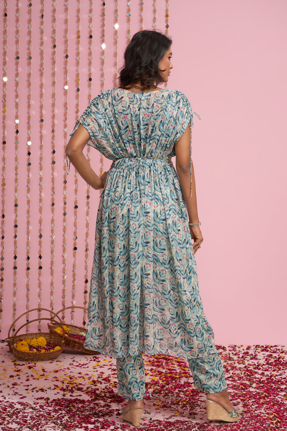 Kaftan Sleeves Kurti Set With Fancy Belt I-6541