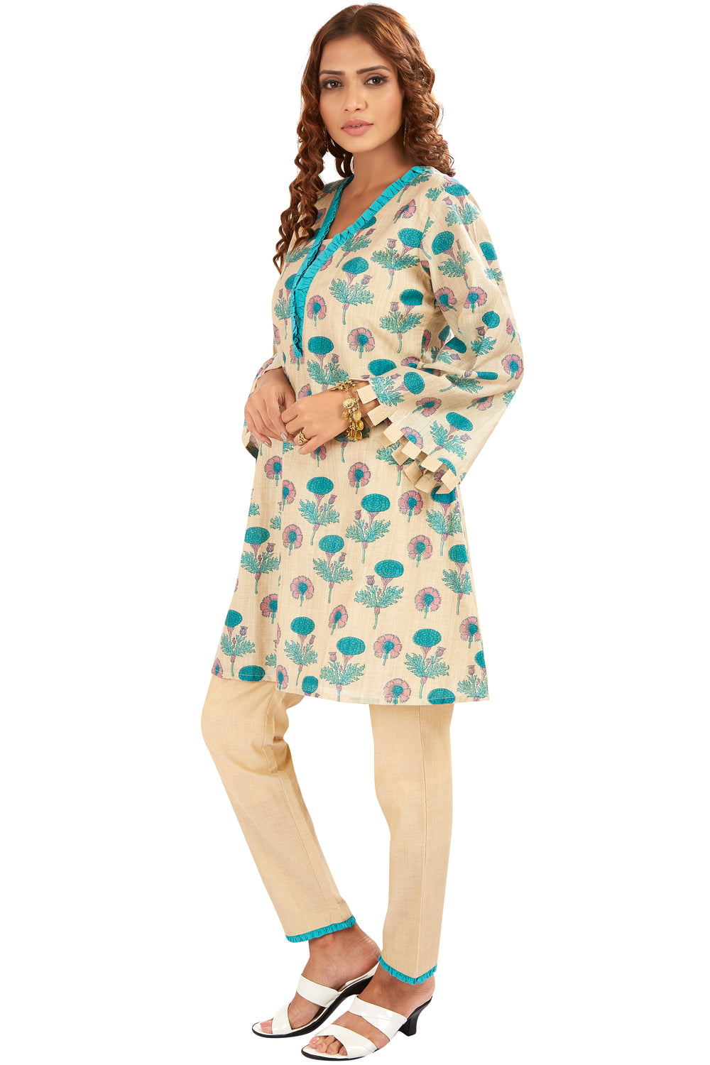 Bell Sleeves Floral Printed Kurti Set