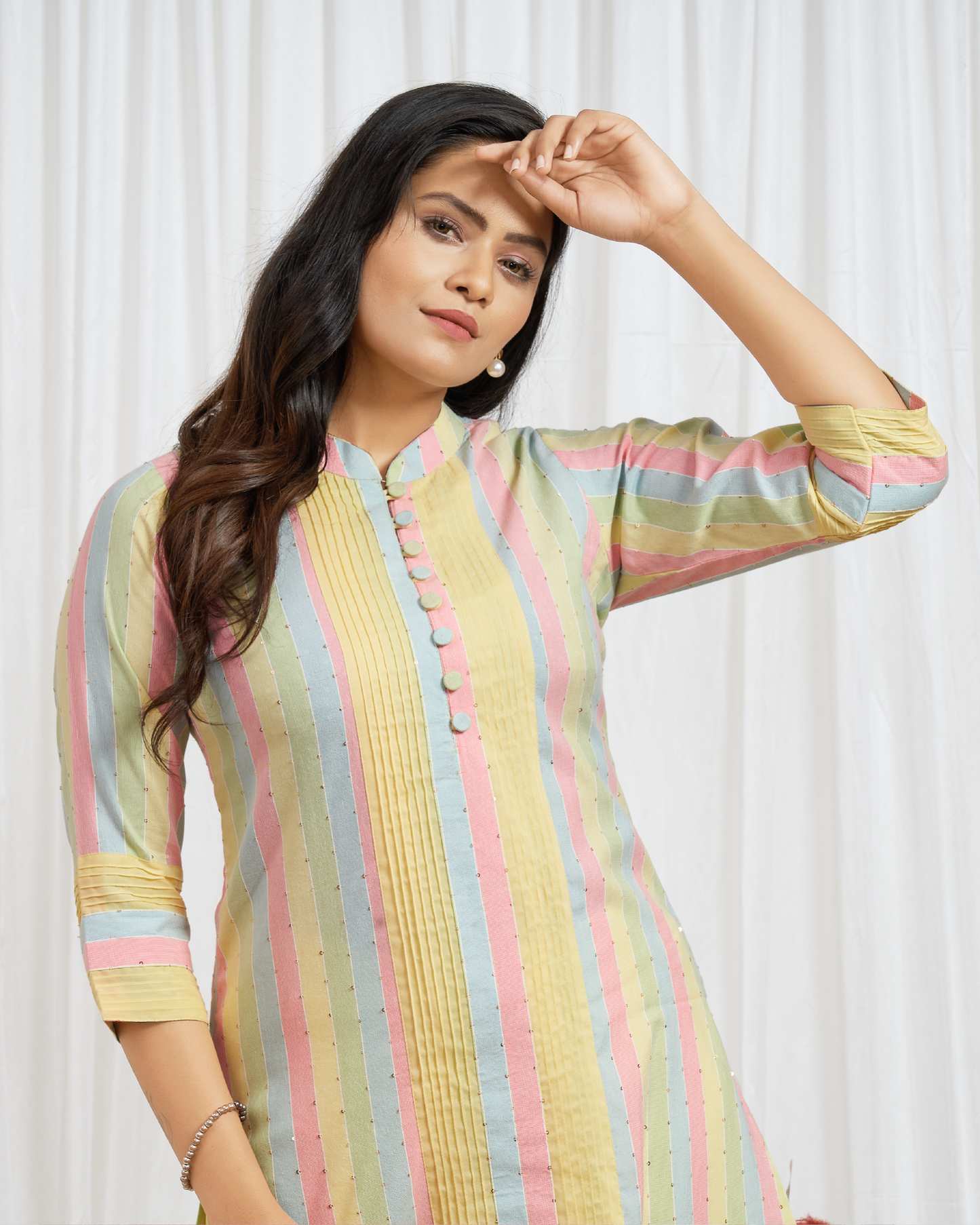 Sequence Embellished Self Weaved Kurti Set