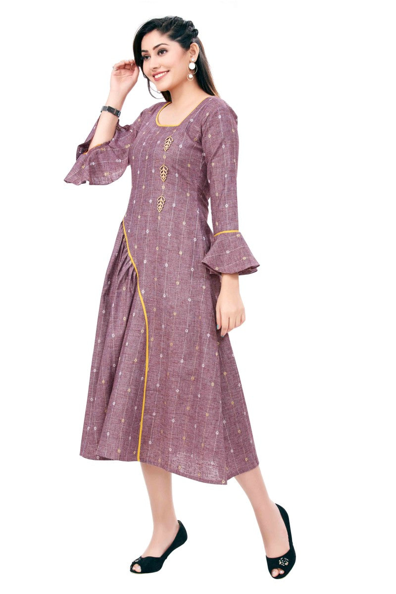 A-line Pleated Self Weave Pattern Kurti