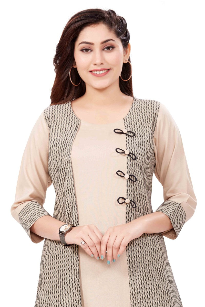 Beige Rayon Designer Kurti With Wide Legged Palazzo
