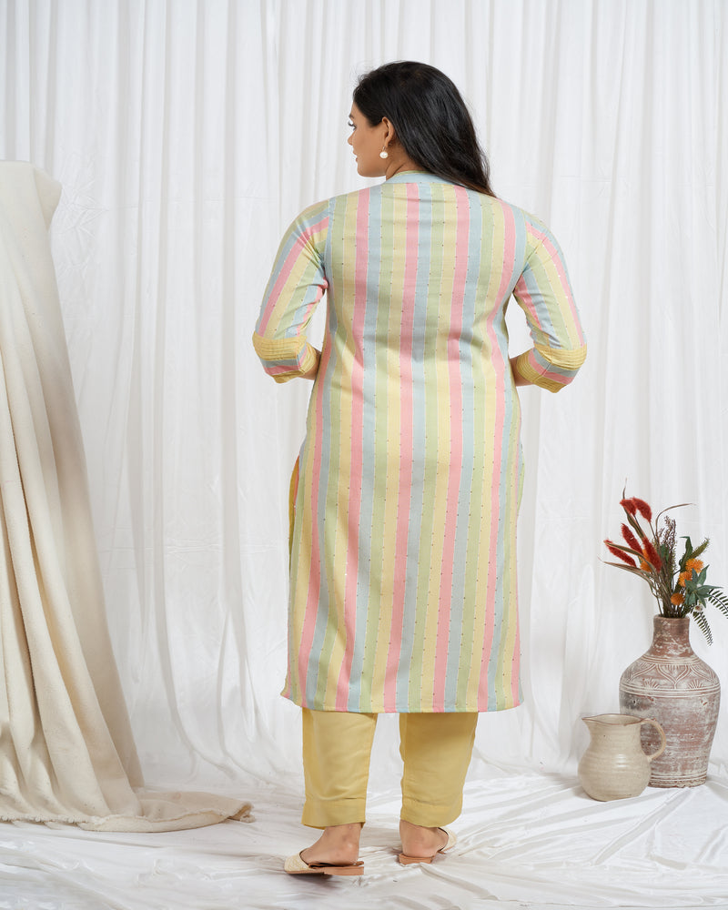 Sequence Embellished Self Weaved Kurti Set
