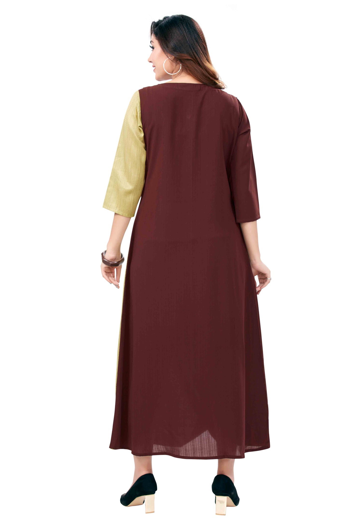 Drape Kurti In Brown & Lime Green
