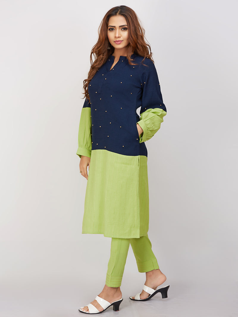 Straight Plain Kurti In Dual Colour With Pant