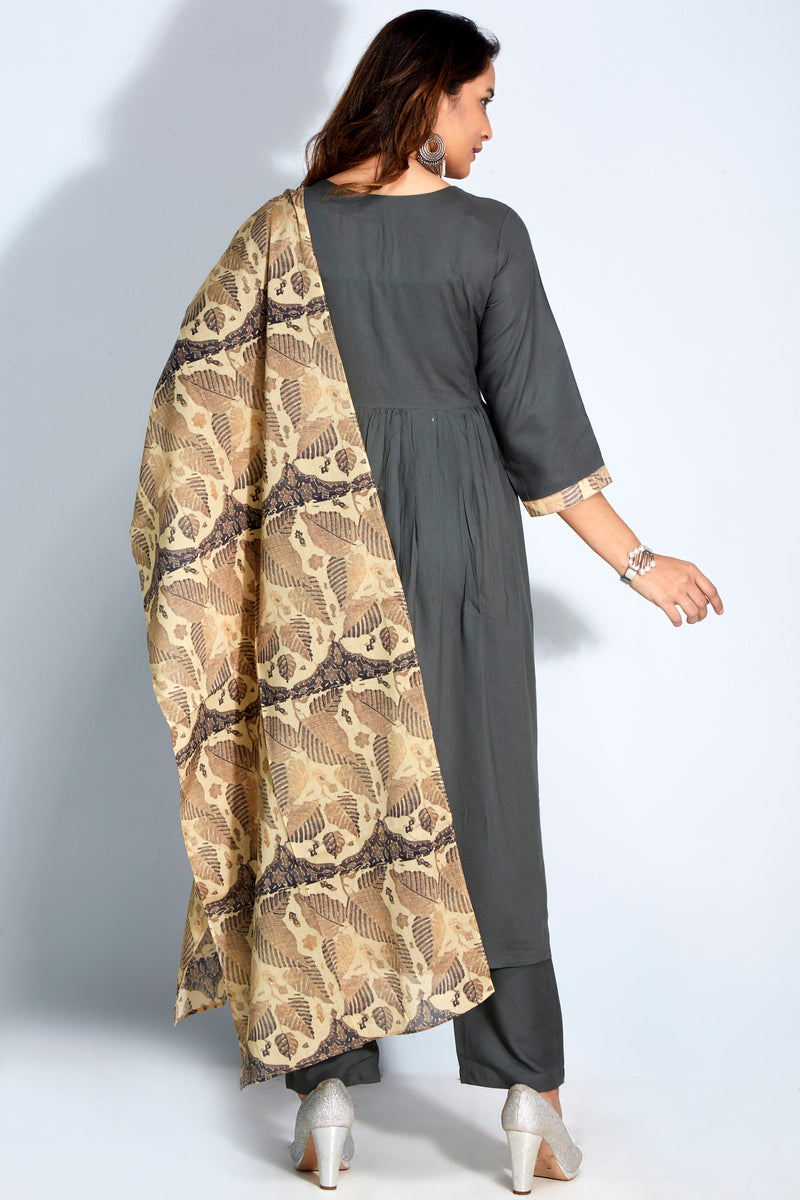 A-line Kurti With Pant & Printed Dupatta