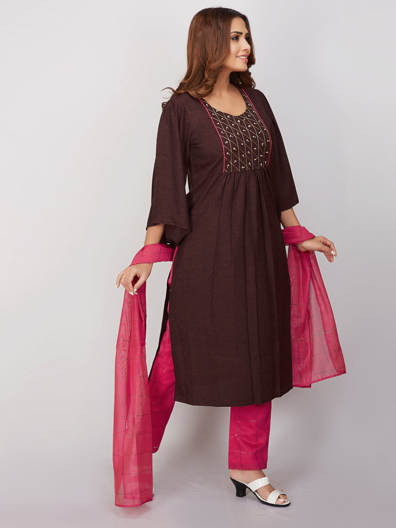 Bell sleeves Kurti Set With Dupatta