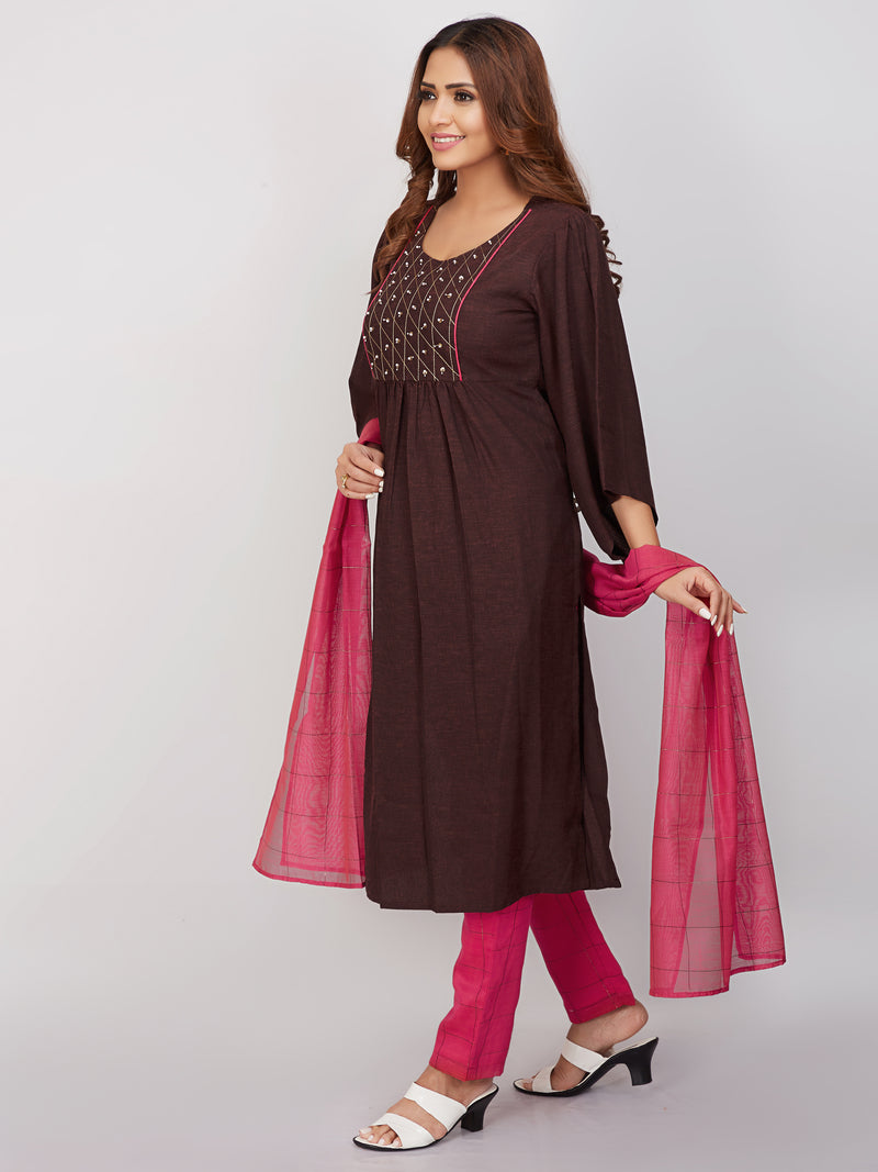 Bell sleeves Kurti Set With Dupatta