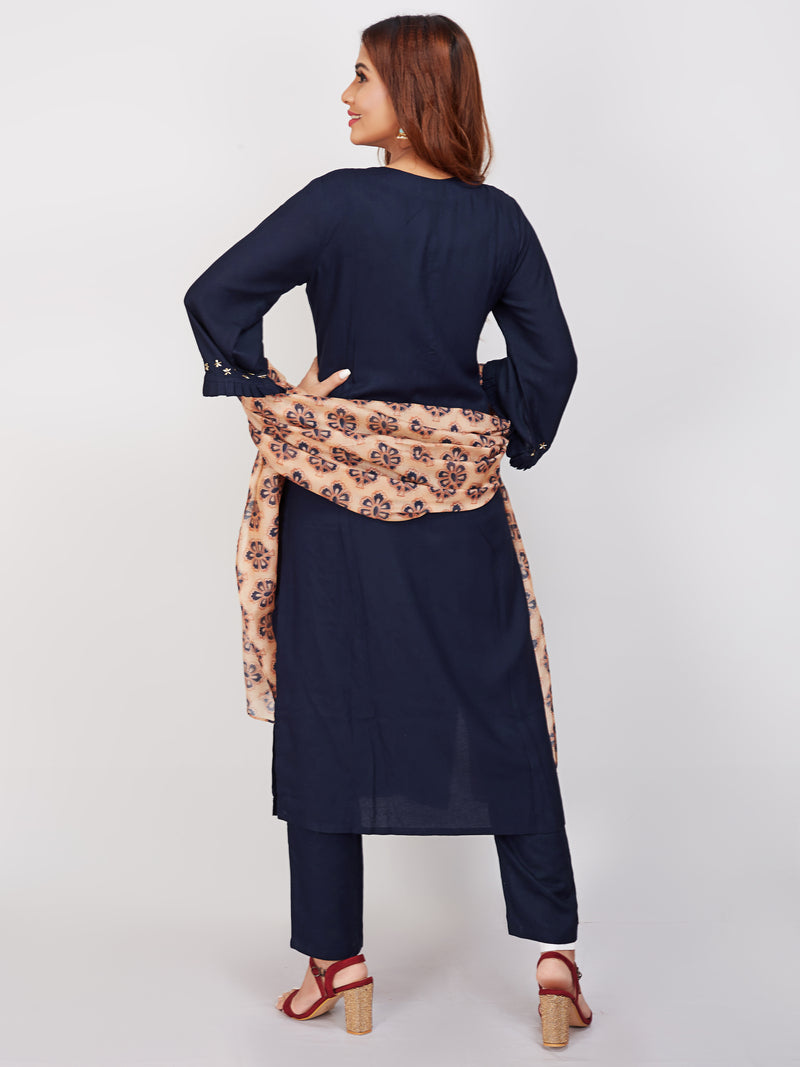 Pintucks Kurti Set With Printed Dupatta