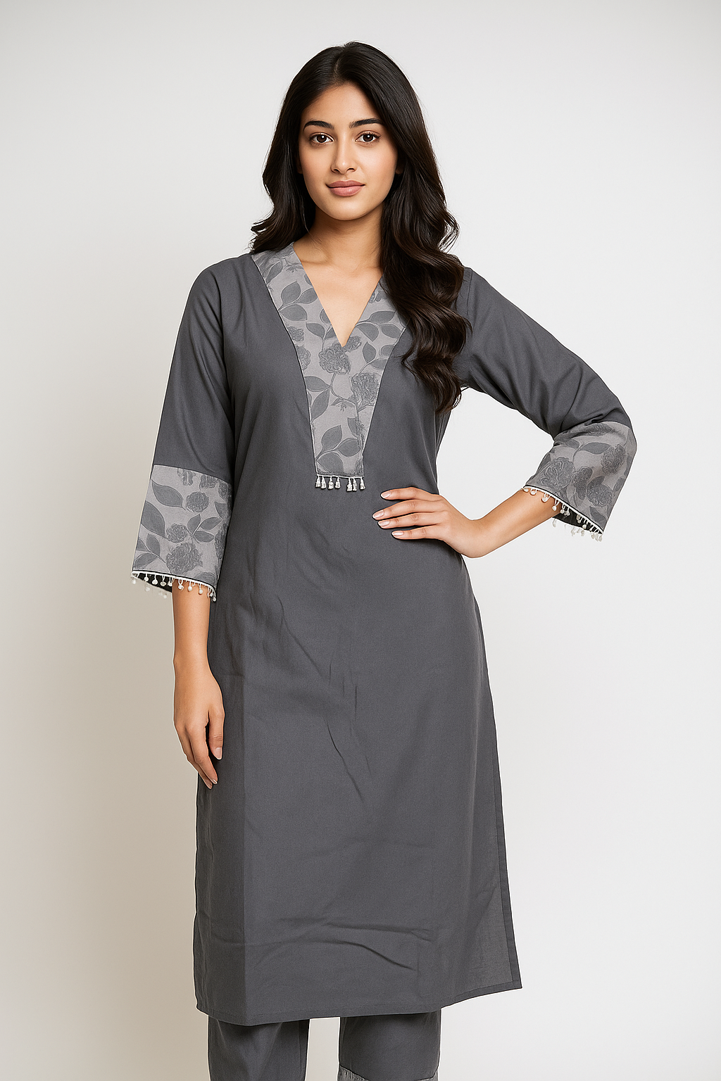 Charcoal Grey Printed Kurta Set