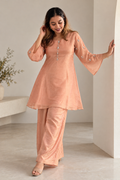 Sunset Orange Crystal Embellished Pure Tissue Co-ord Set with Flared Sleeves