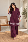Maroon Embroidered Co-ord Set with White Threadwork