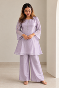 Lilac Crystal Embellished Pure Tissue Co-ord Set with Flared Sleeves