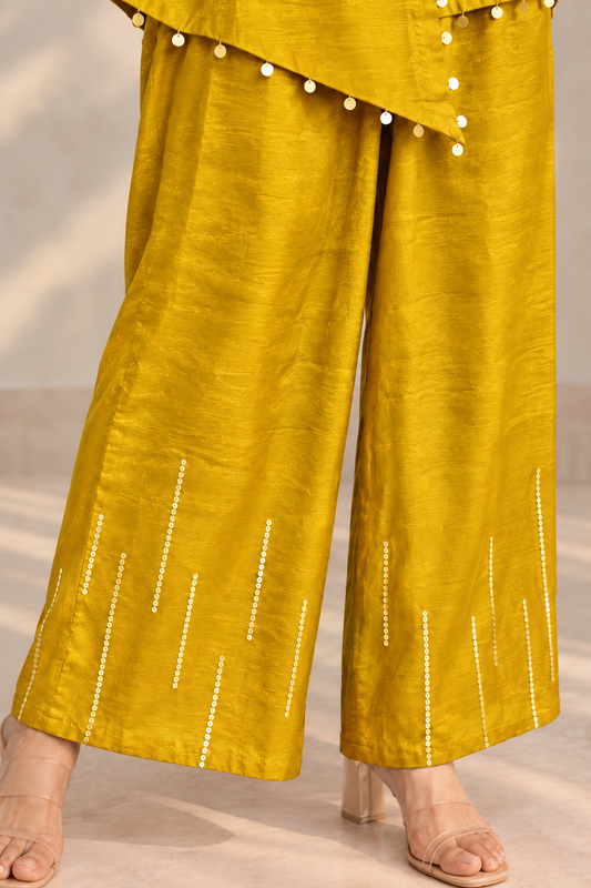 Sequin Embellished Festive Co-Ord Set - Mustard Yellow