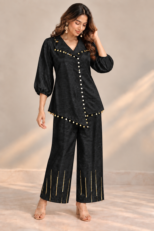 Sequin Embellished Festive Co-Ord Set - Black