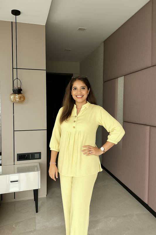 Textured Office Wear Co-ord Set Butter Yellow
