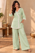 Pista Lace-Trim Wrap Co-ord Set with Wide-Leg Pants