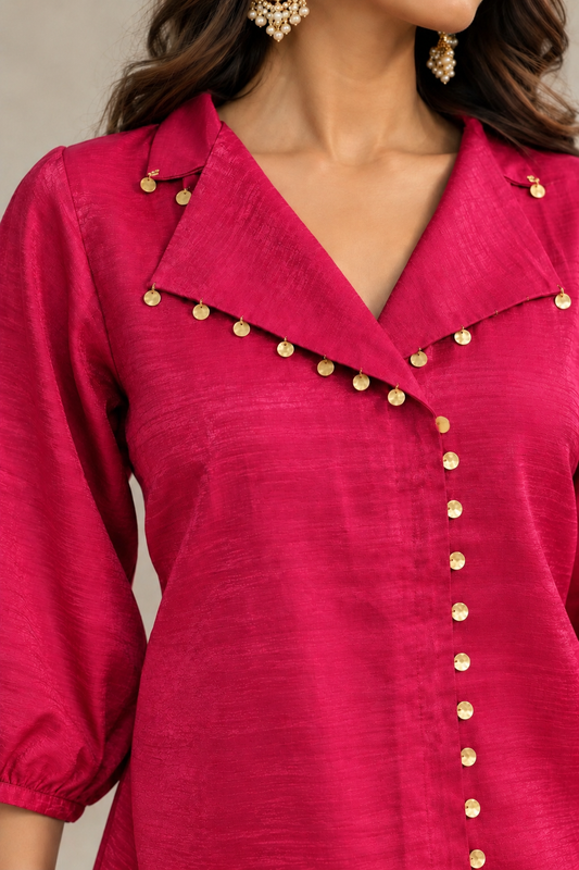 Sequin Embellished Festive Co-Ord Set - Rani Pink