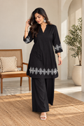 Black Embroidered Co-ord Set with White Threadwork