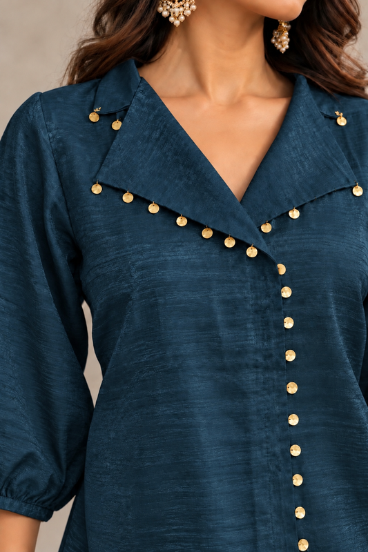 Sequin Embellished Festive Co-Ord Set - Teal Blue