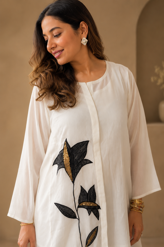 Ivory Noir Hand Embroidered Luxe Co-ord Set