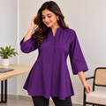 Violet Solid A-Line Everyday 100% Cotton Top