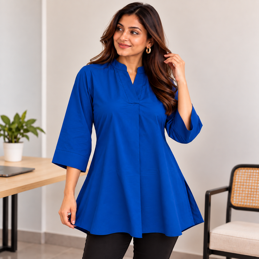 Cobalt Blue Solid A-Line Everyday 100% Cotton Top