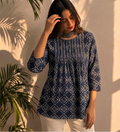 Midnight Blue Textured Printed Short Tunic