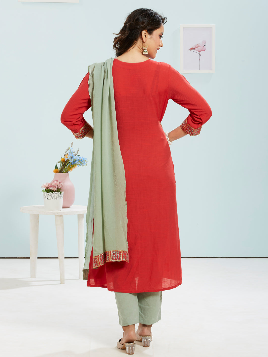 Red Colour Kurti Set With Dupatta