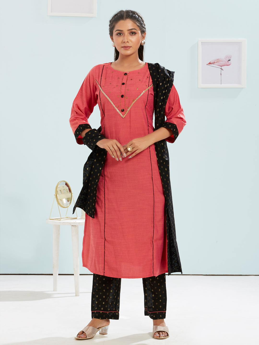 Embroidered Kurti Set With Dupatta