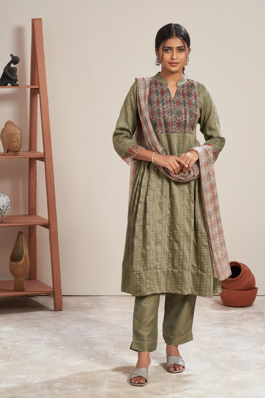 Side Pleats Kurti Set With Dupatta