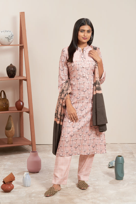 Printed Kurti Set With Tie Dye Dupatta