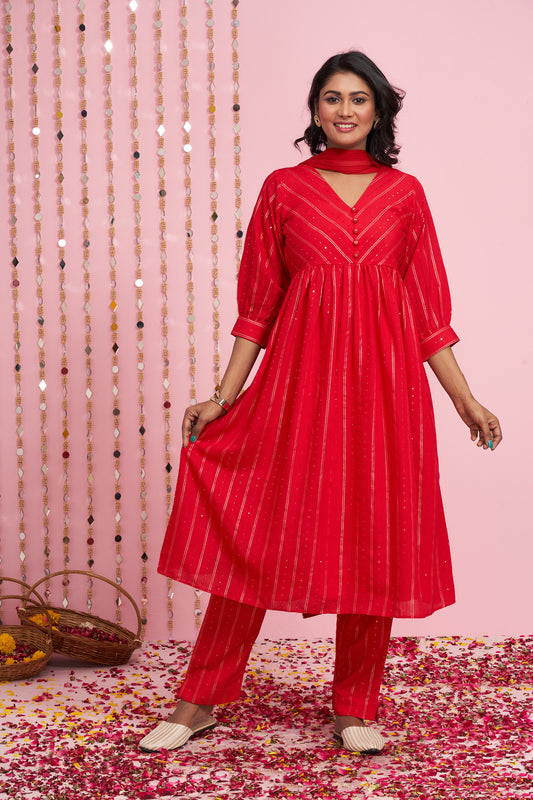 Sequence Weaved Kurti Set With Dupatta