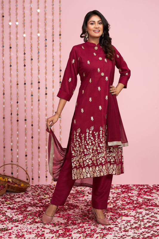 Embroidered Kurti Set With Dupatta