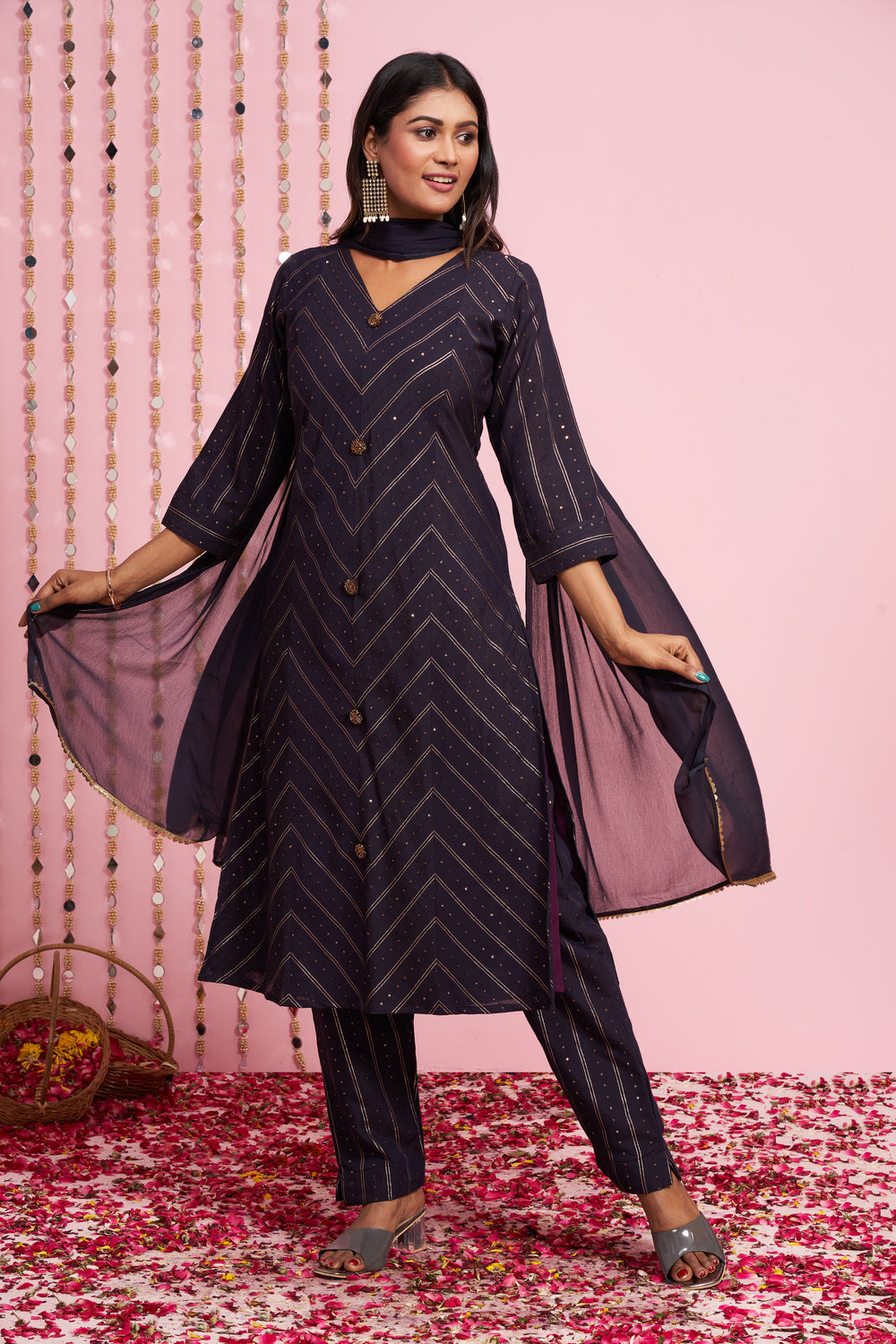 Sequence Weaved Kurti Set With Dupatta