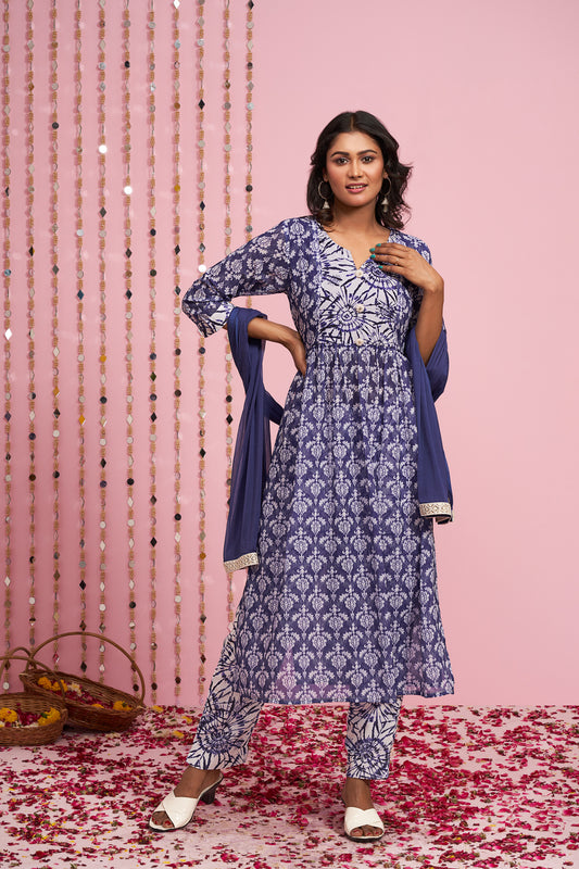 Printed Kurti Set With Plain Dupatta