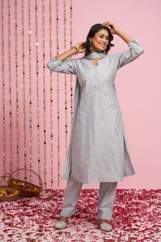 Sequence Embroidered Kurti Set With Dupatta