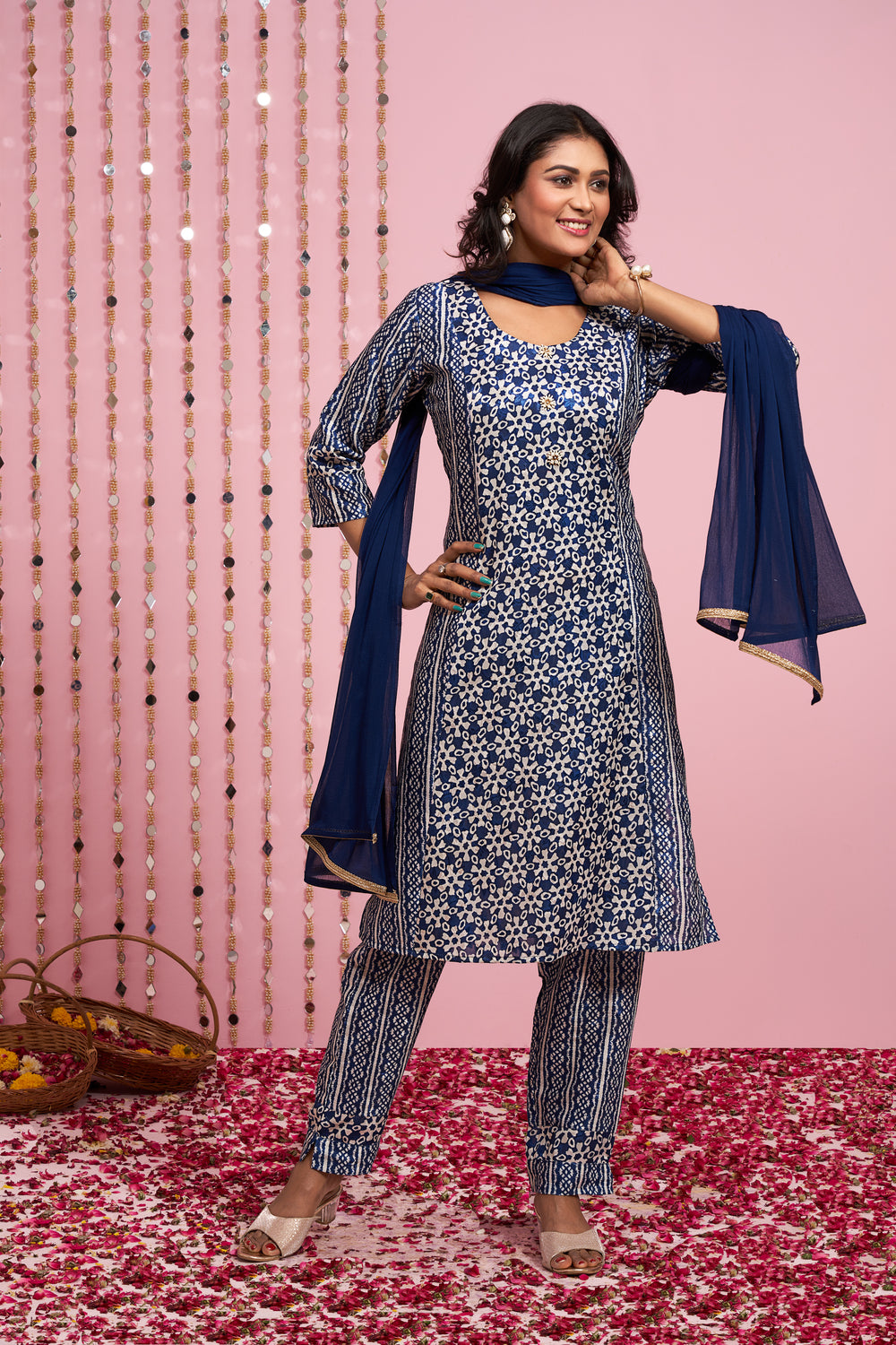 Printed Kurti Set With Plain Dupatta